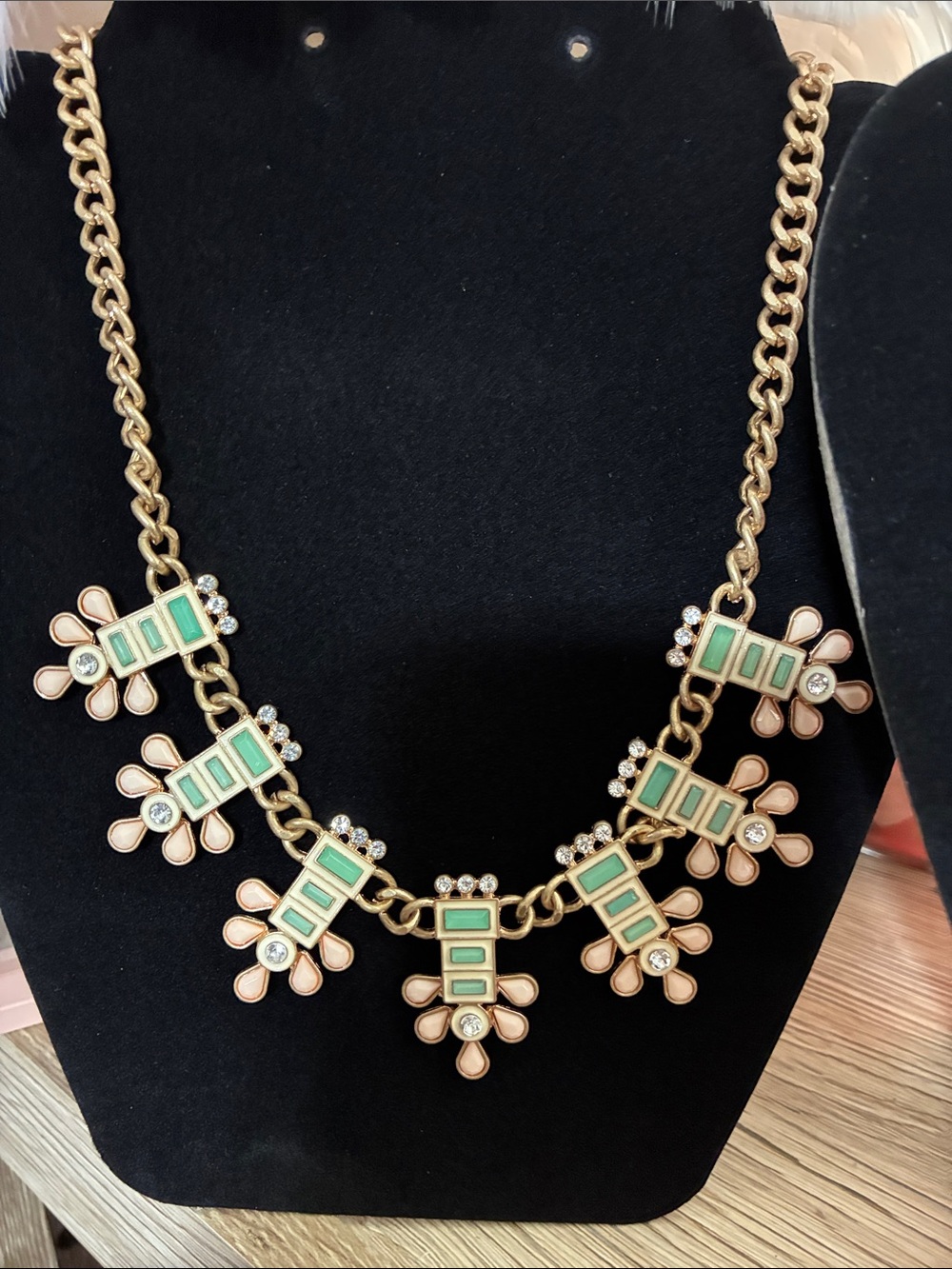 Gold-Tone Green & Peach Statement Necklace